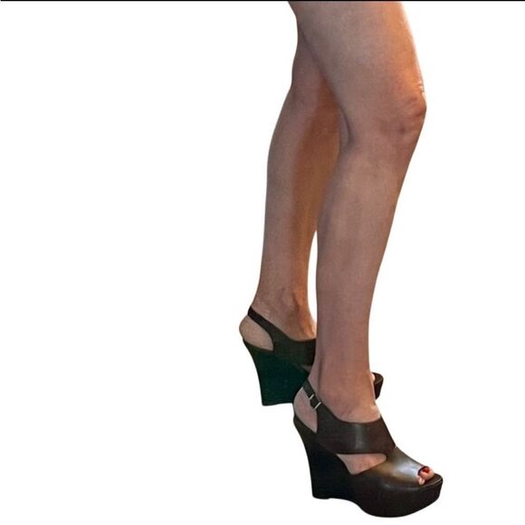 Marni Brown Leather Cutout Slingback Platform Wedge Wood 5” Heel 40 8.5 - Picture 1 of 16